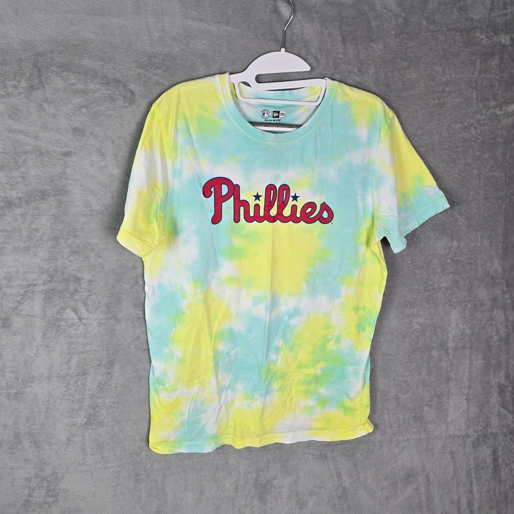 New Era MLB Philadelphia Phillies Tie Dye T-Shirt Mens Medium Yellow Teal 2022